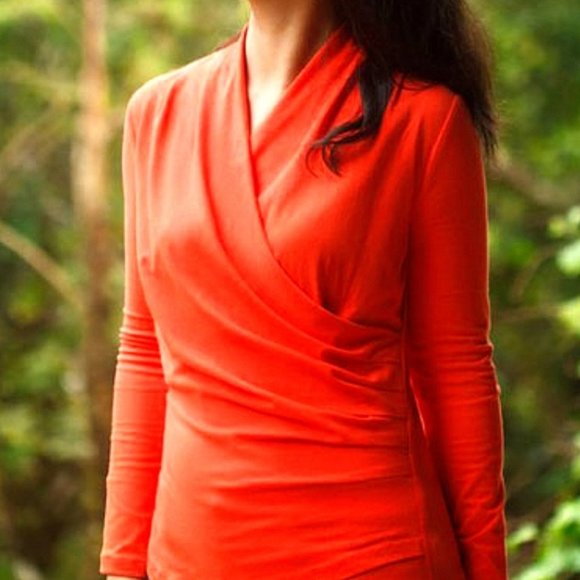 Vintage Le Chateau High Collar Surplice Wrap Knit Top In Scalet Red - Picture 2 of 16